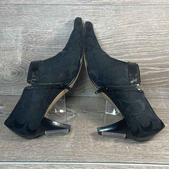 Coach Abby Y2K Black Leather Canvas “C”Monogram Women’s Sz 7.5B Zip Kitten Heels - Picture 10 of 12